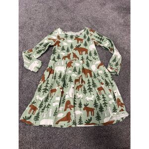 Winter Water Factory Green Woodland Forest Print Dress Sz 6